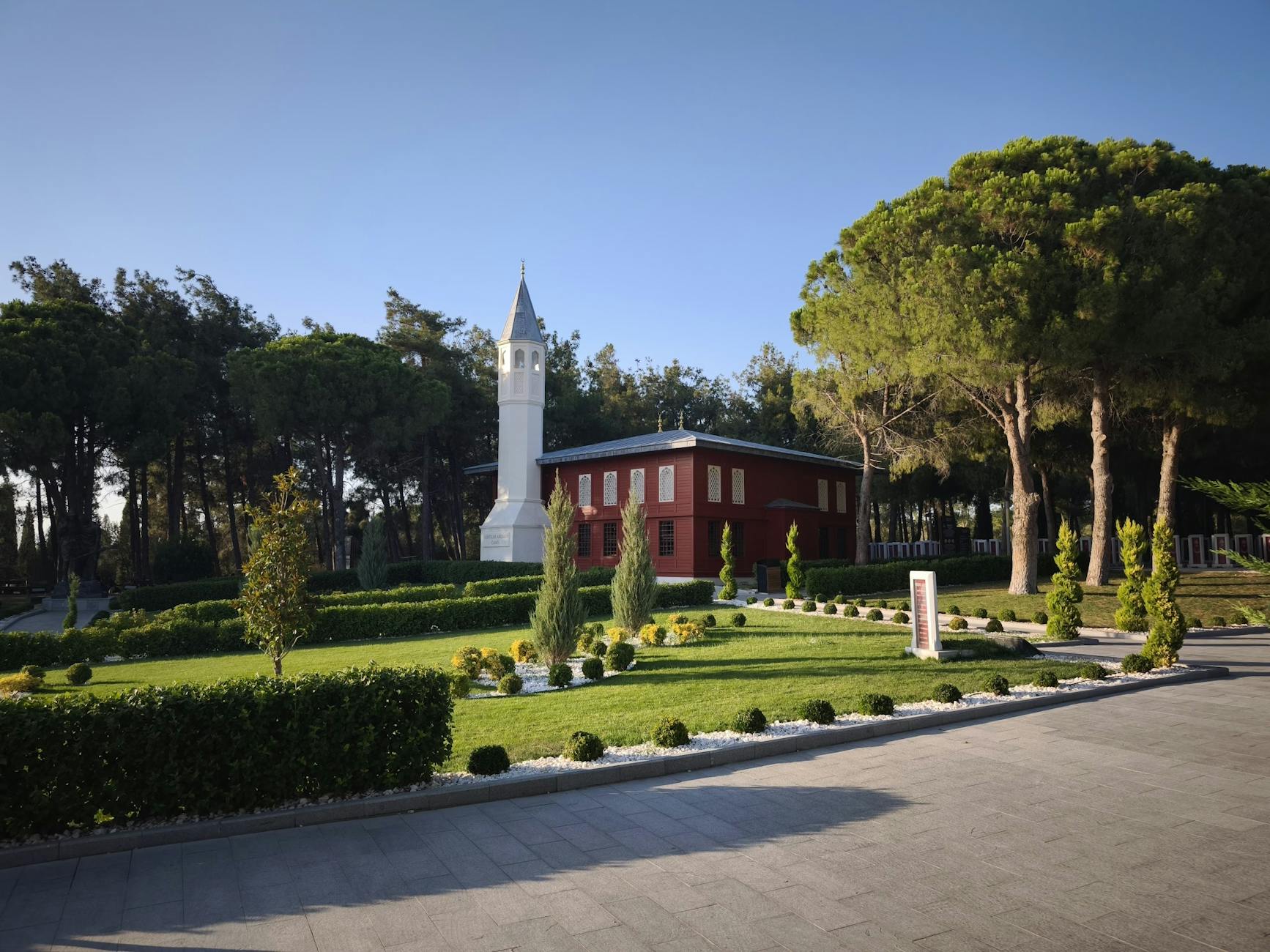 A serene view of a mosque surrounded by greenery in Kocadere, Çanakkale, Turkey.